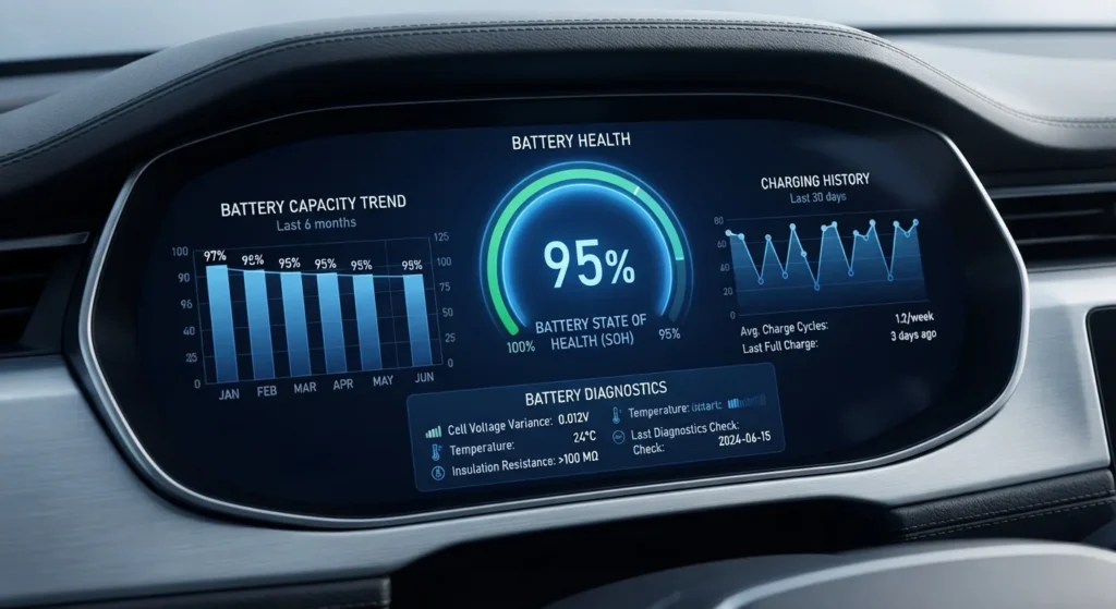 Electric vehicle battery state of health dashboard