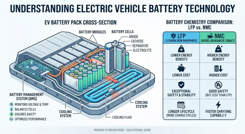 Electric vehicle battery technology explained with LFP and NMC batteries