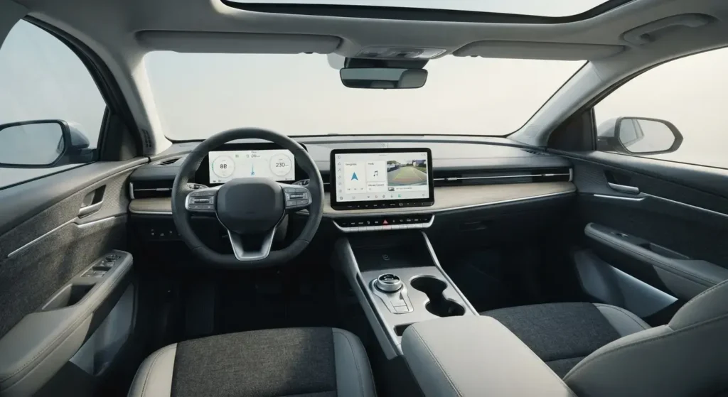Interior dashboard of a budget electric car