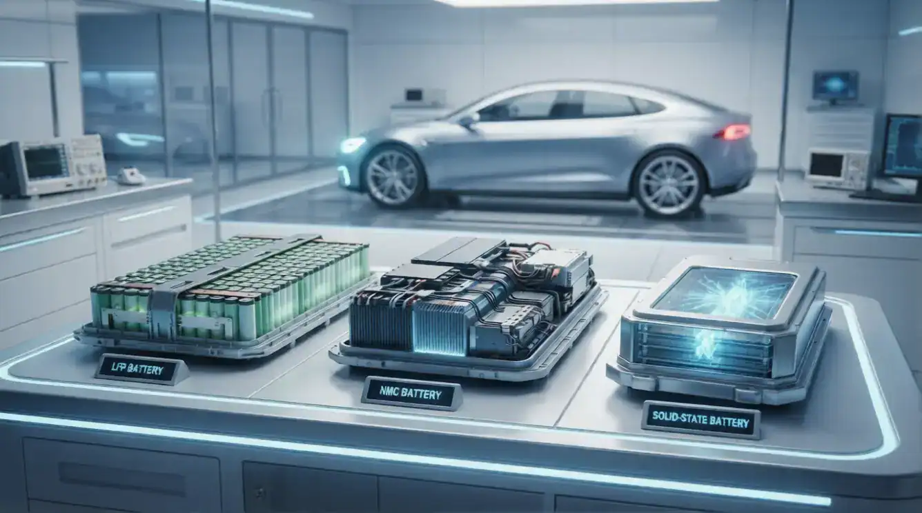 EV battery types comparison including LFP, NMC and solid-state batteries