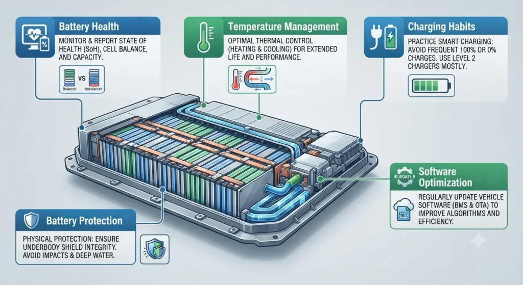 Electric car battery maintenance and EV battery health system