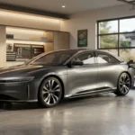 Electric car charging at home with a wall mounted EV charger