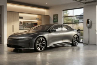 Electric car charging at home with a wall mounted EV charger