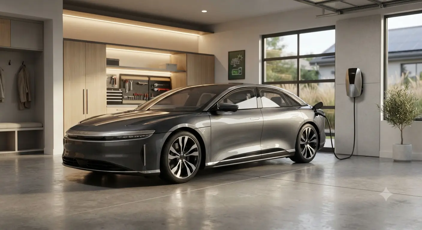 Electric car charging at home with a wall mounted EV charger