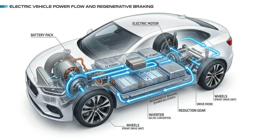 Electricity flow inside an electric vehicle