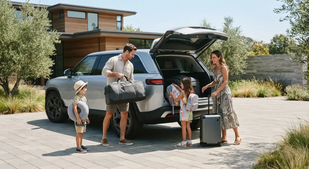 Spacious family electric SUV with luggage