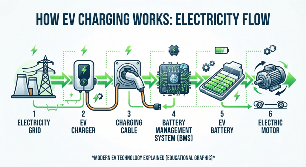 How electric vehicle charging works from power grid to EV battery