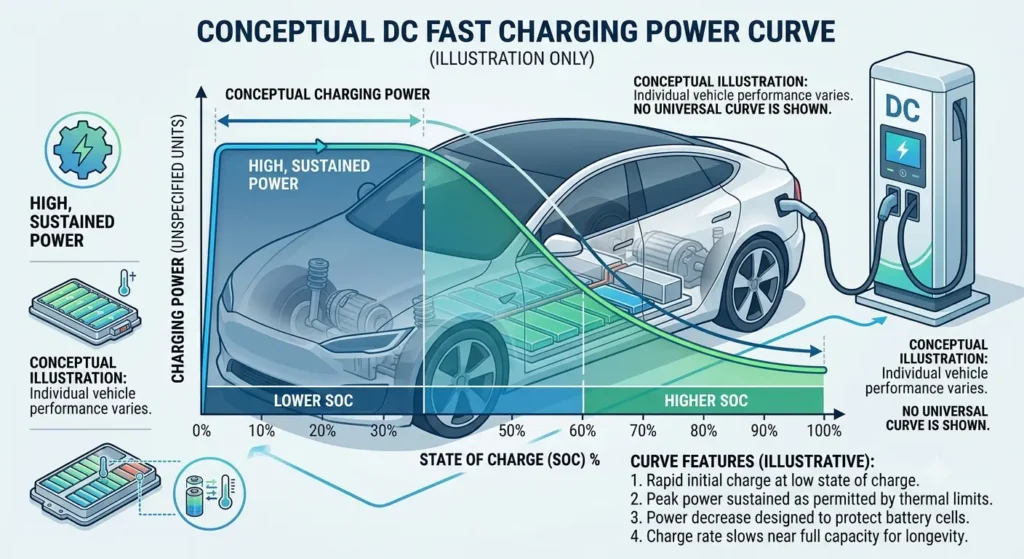 Level 3 EV charging curve showing charging speed changes as battery fills