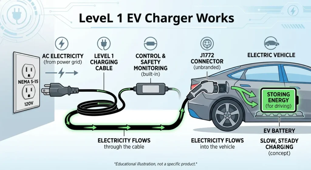 How a Level 1 EV charger works with a standard household outlet