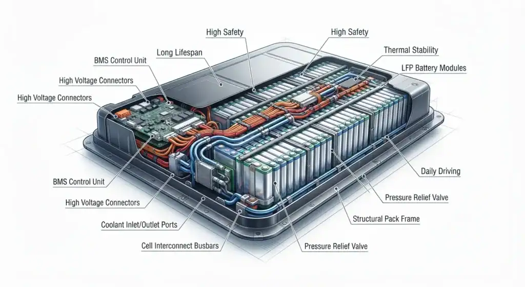 Lithium iron phosphate LFP battery used in electric vehicles