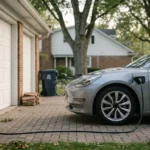 Level 1 EV charger connected to an electric car at home