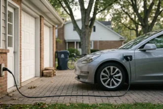 Level 1 EV charger connected to an electric car at home