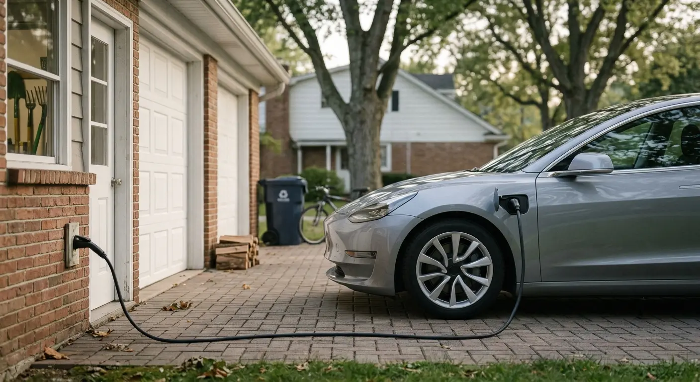 Level 1 EV charger connected to an electric car at home