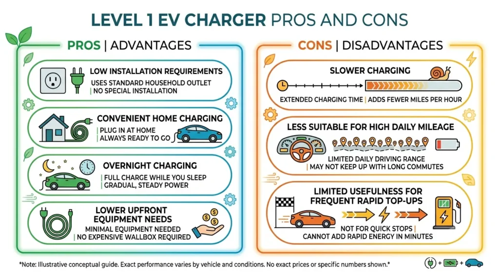 Level 1 EV charger pros and cons for home charging