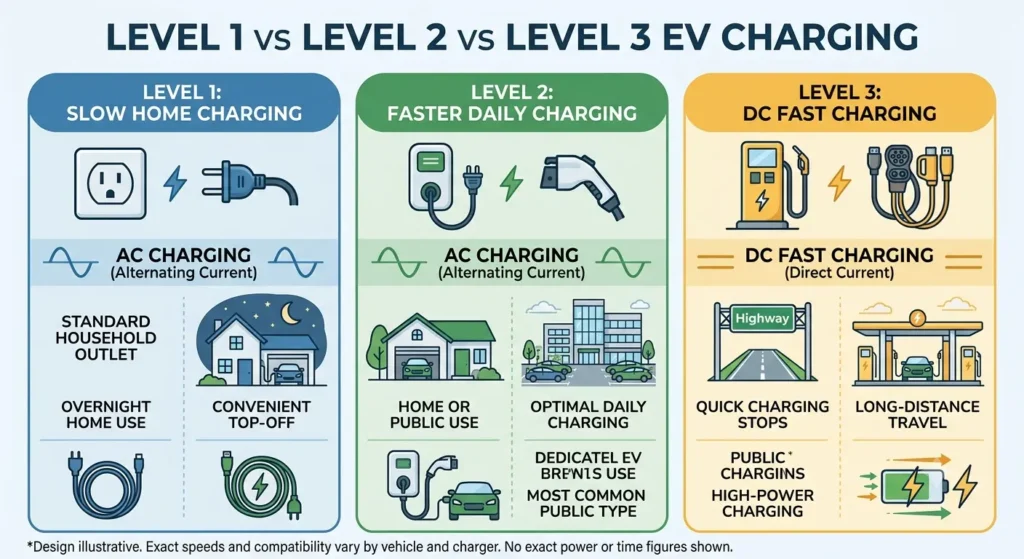 Level 1 vs Level 2 vs Level 3 EV charging comparison