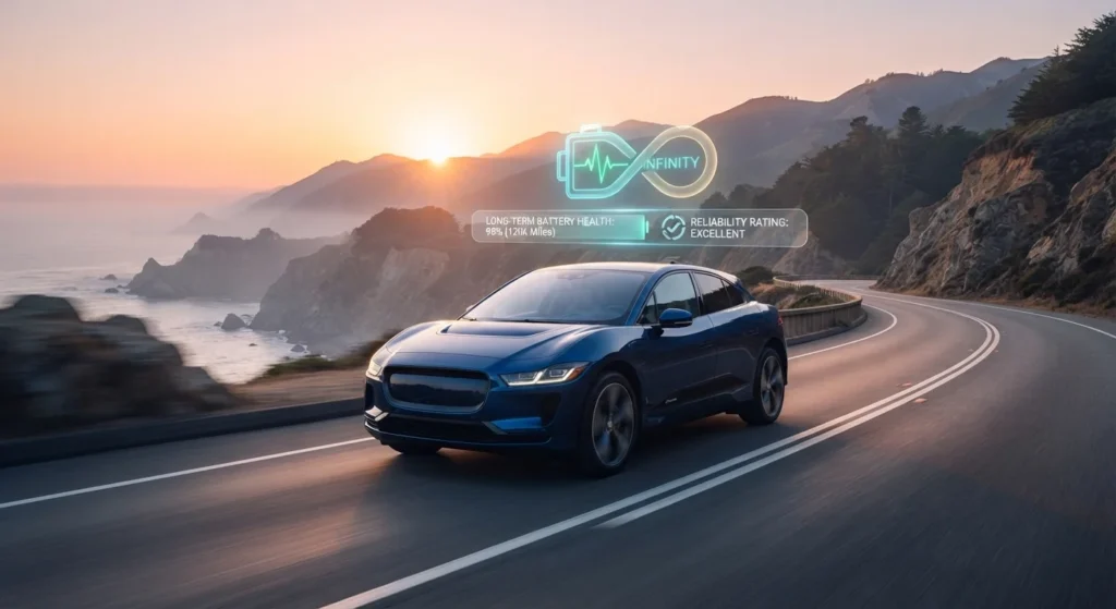 Modern electric vehicle representing long battery life and warranty