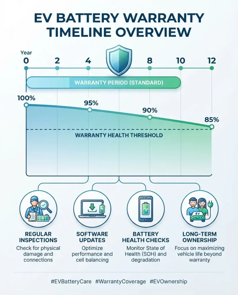 Electric vehicle battery warranty timeline infographic