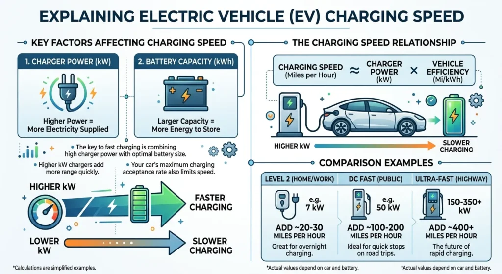 EV charging speed explained with battery capacity and charger power