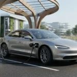 Electric car charging at an EV charging station showing electric vehicle charging cost
