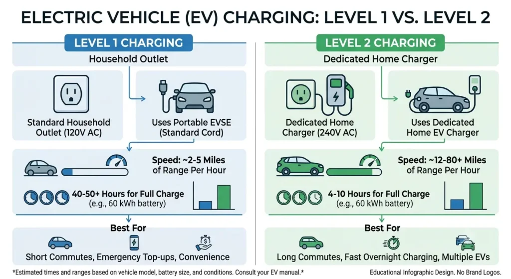 Comparison between Level 1 and Level 2 electric vehicle charging options
