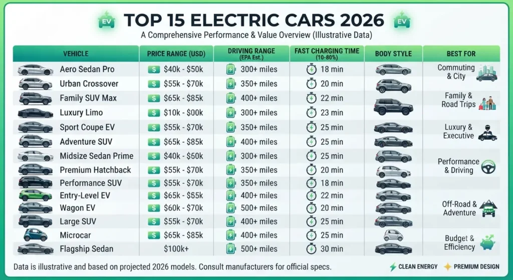 Top electric cars of 2026 parked together