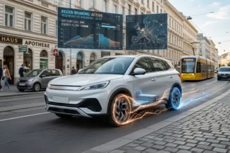 Regenerative braking recovering energy in a modern electric vehicle