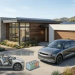 Hyundai electric car parked outside a modern home